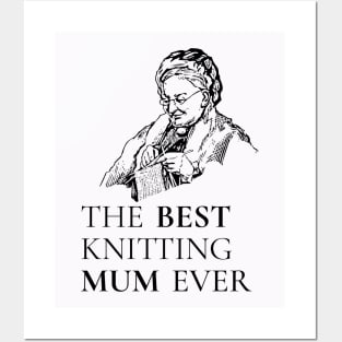 THE BEST KNITTING CRAFTS MUM LINE ART SIMPLE VECTOR STYLE, MOTHER OLD TIMES Posters and Art